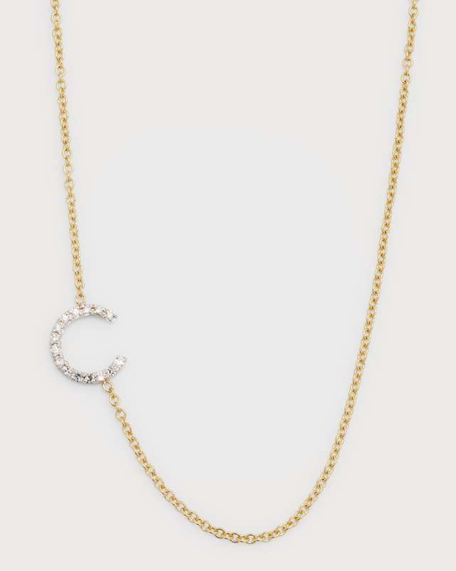 Diamond Asymmetrical Initial Necklace, C